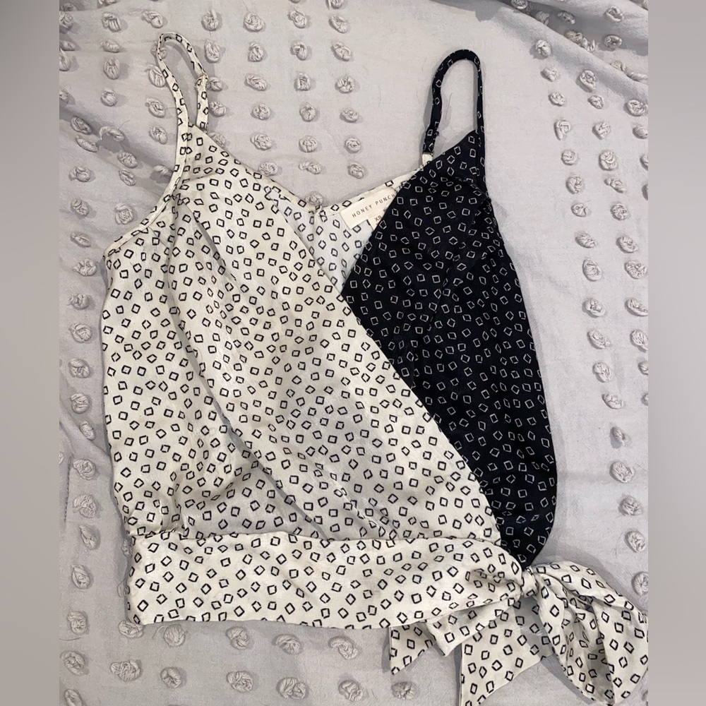 Cross tank top with tie at bottom